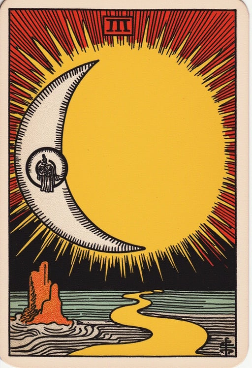 A moon in a sun,and it is next to a star, “The masoncal”,  in the style of TOK a trtcrd, tarot style Tarot Card Genrator