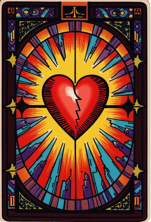 stain glass with broken heart at the center
