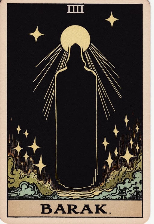 Custom tarot card named Barak with a black figurate Tarot Card Genrator