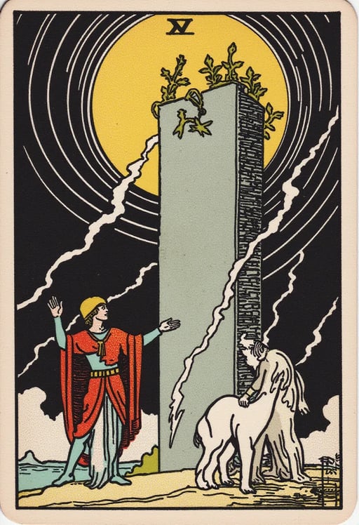 The tower in front of the moon and between the magician and the fool