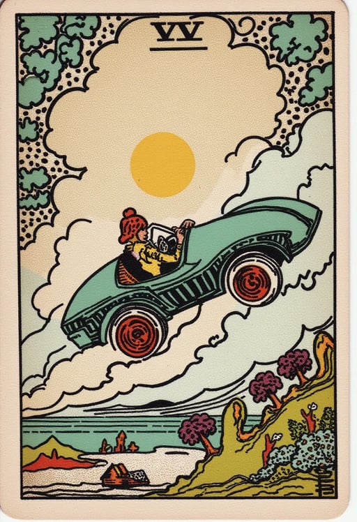 une voiture dans le ciel Tarot Card Genrator