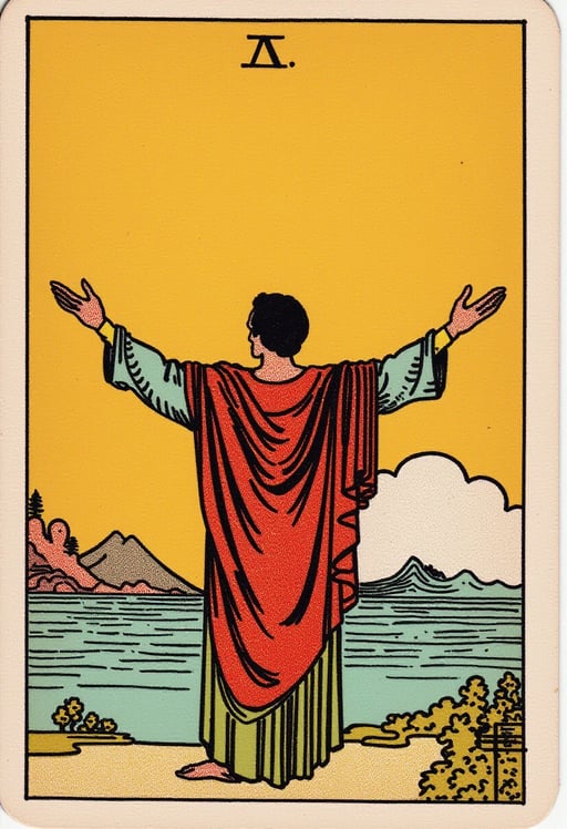 a man with his arms wide out Tarot Card Genrator