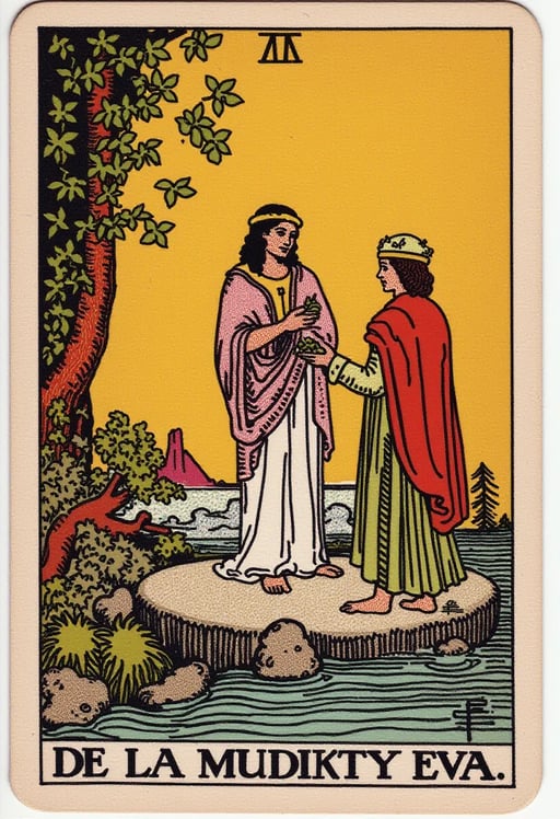 génère-moi une carte de tarot où il est question de la mort mais en t'inspirant de l'histoire d'Adam et Ève Tarot Card Genrator